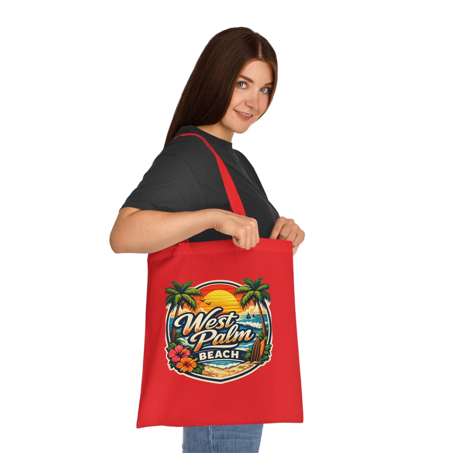 West Palm Beach Cotton Tote — Vintage Tropical Beach Palm Tree Design