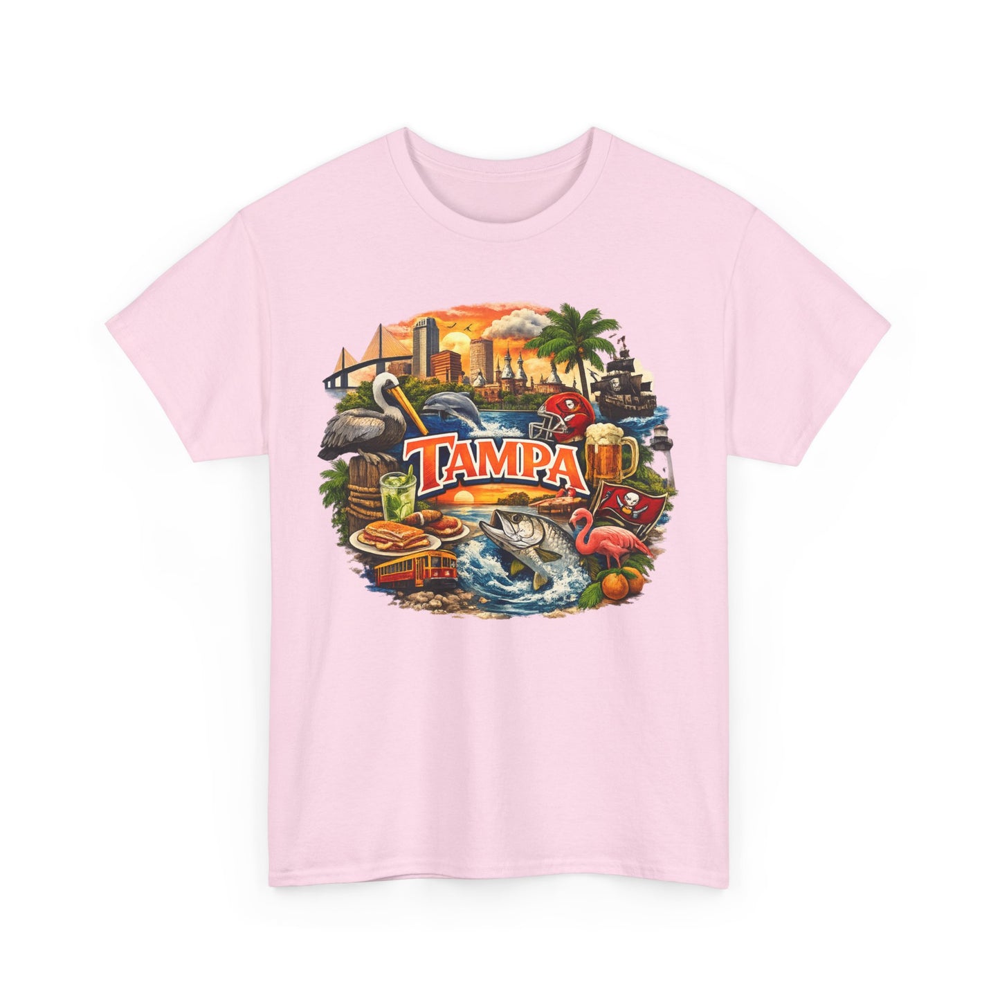 Tampa Florida Retro Scenic Tee — Vintage Beach, Skyline & Wildlife Graphic