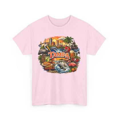 Tampa Florida Retro Scenic Tee — Vintage Beach, Skyline & Wildlife Graphic