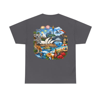 T-Shirt — Sydney Landmark Collage Tee (Opera House, Harbour Bridge, Koala & Beach Scene)