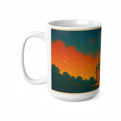 Castle Sunset Coffee Mug — Fairytale Castle with Fireworks Ceramic Mug (11oz & 15oz)