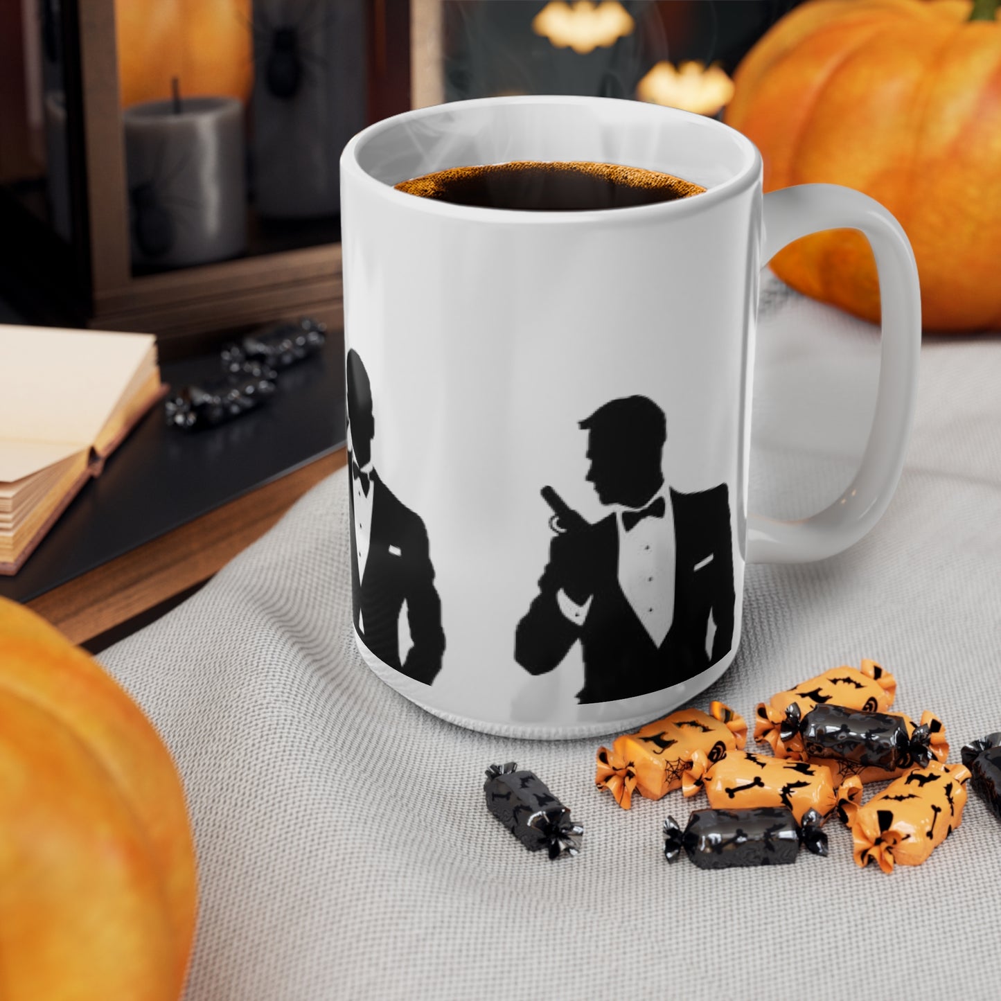 Spy Silhouette Ceramic Coffee Mug – James Bond Martini & Gun Design (11oz, 15oz)