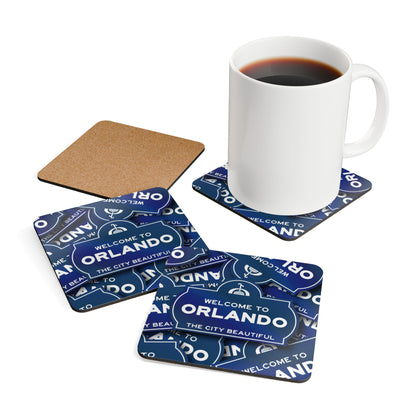 Welcome to Orlando Cork Coaster Set — The City Beautiful Souvenir Coasters (4-Pack)