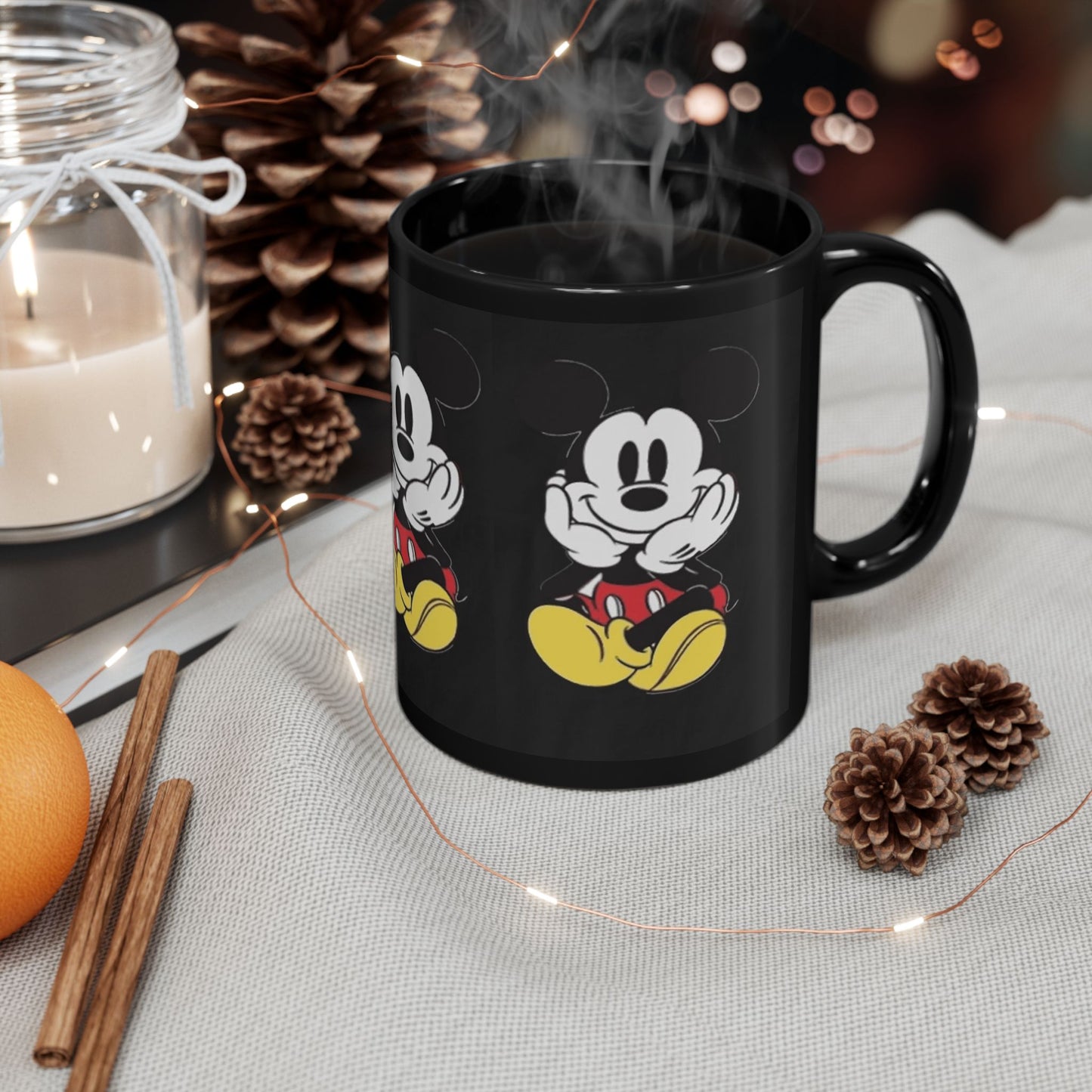 Black Character Mug - Classic Cartoon Mouse Sitting Design (11oz, 15oz)
