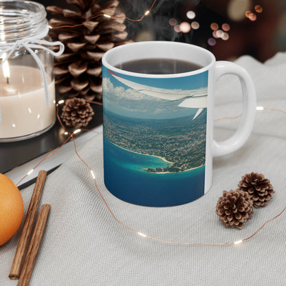 Aerial Barbados Island View Coffee Mug — Tropical Ocean Photography 11oz & 15oz
