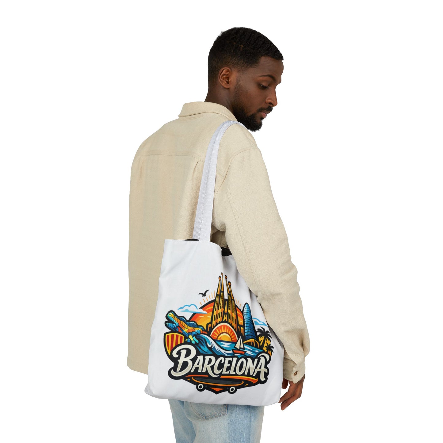 Barcelona Skyline Canvas Tote Bag — Colorful Travel Souvenir Tote