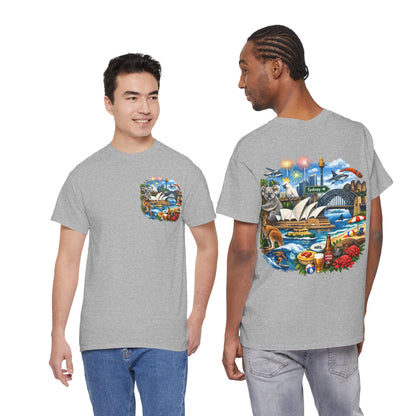 T-Shirt — Sydney Landmark Collage Tee (Opera House, Harbour Bridge, Koala & Beach Scene)