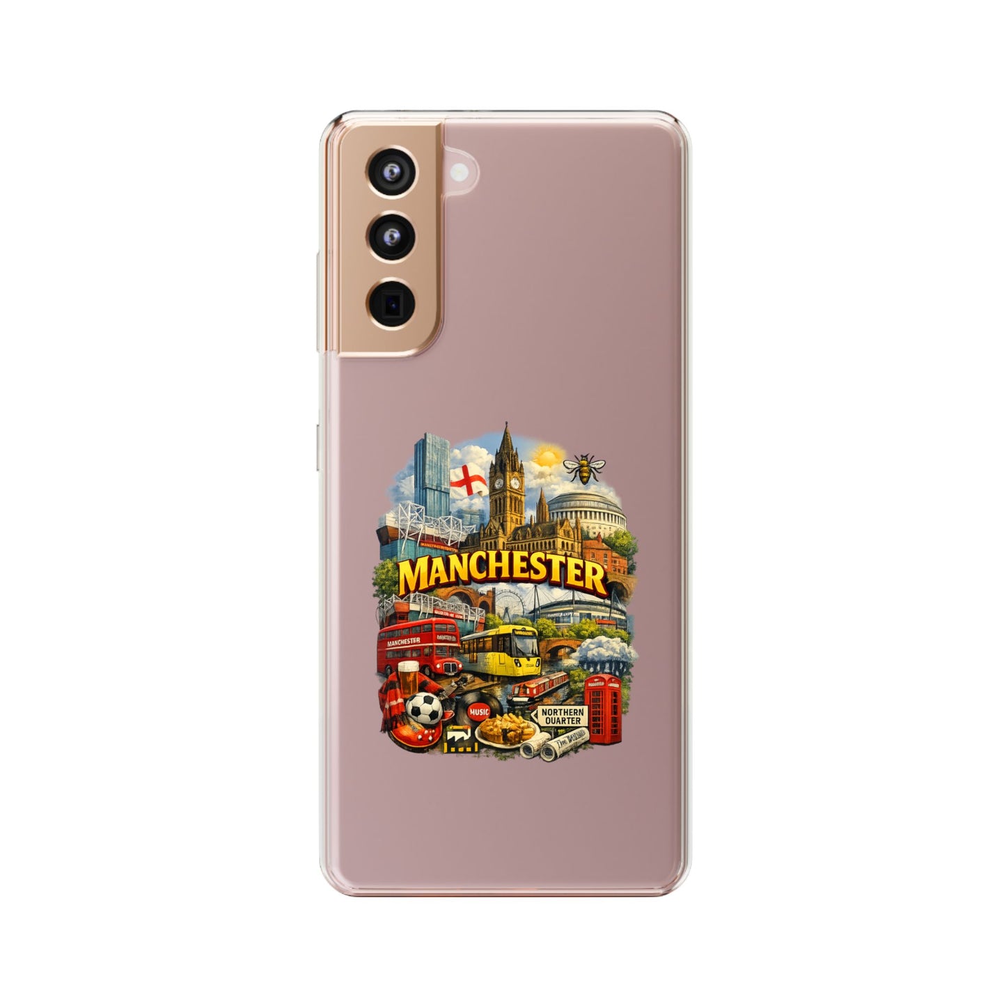 Manchester Landmark Clear Phone Case — Cityscape Collage Design