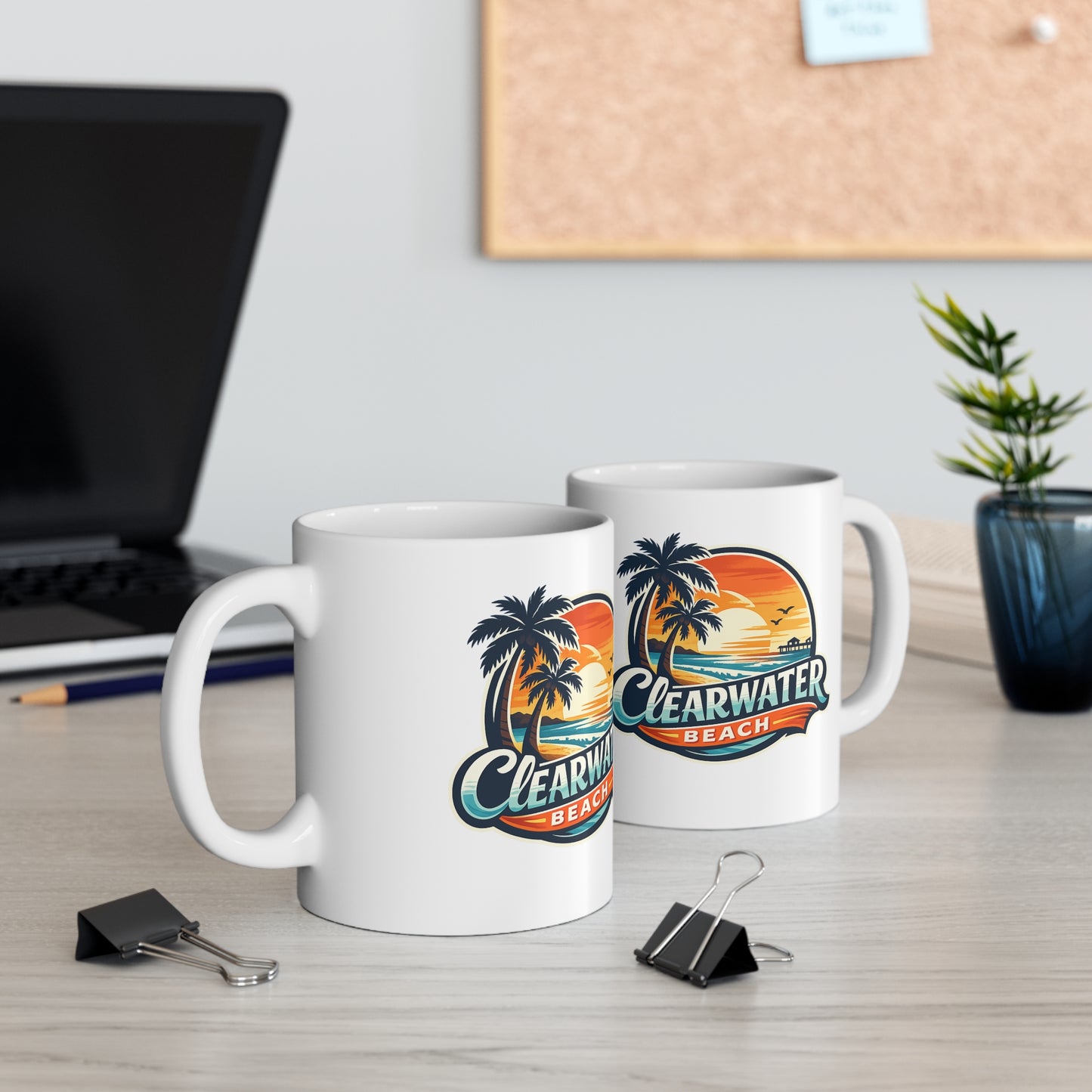 Clearwater Beach Sunset Ceramic Mug — Retro Palm Tree Coffee Cup (11oz & 15oz)