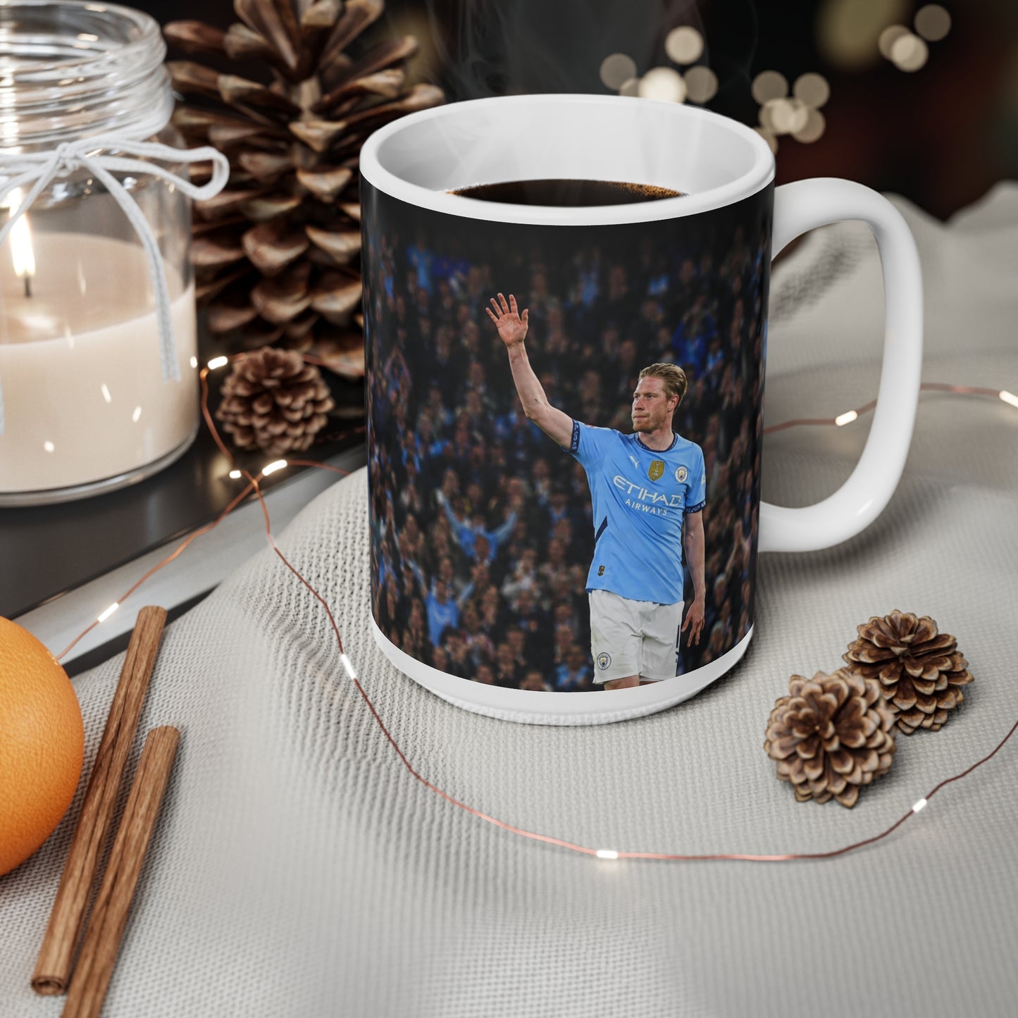 Kevin De Bruyne Farewell Manchester City Ceramic Coffee Mug — Energetic Stadium Photo, 11oz & 15oz