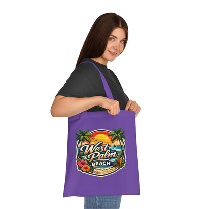 West Palm Beach Cotton Tote — Vintage Tropical Beach Palm Tree Design