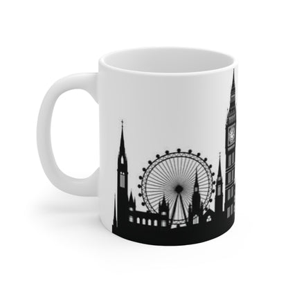 London Skyline Coffee Mug — Black & White Big Ben, London Eye Ceramic Mug (11oz & 15oz)