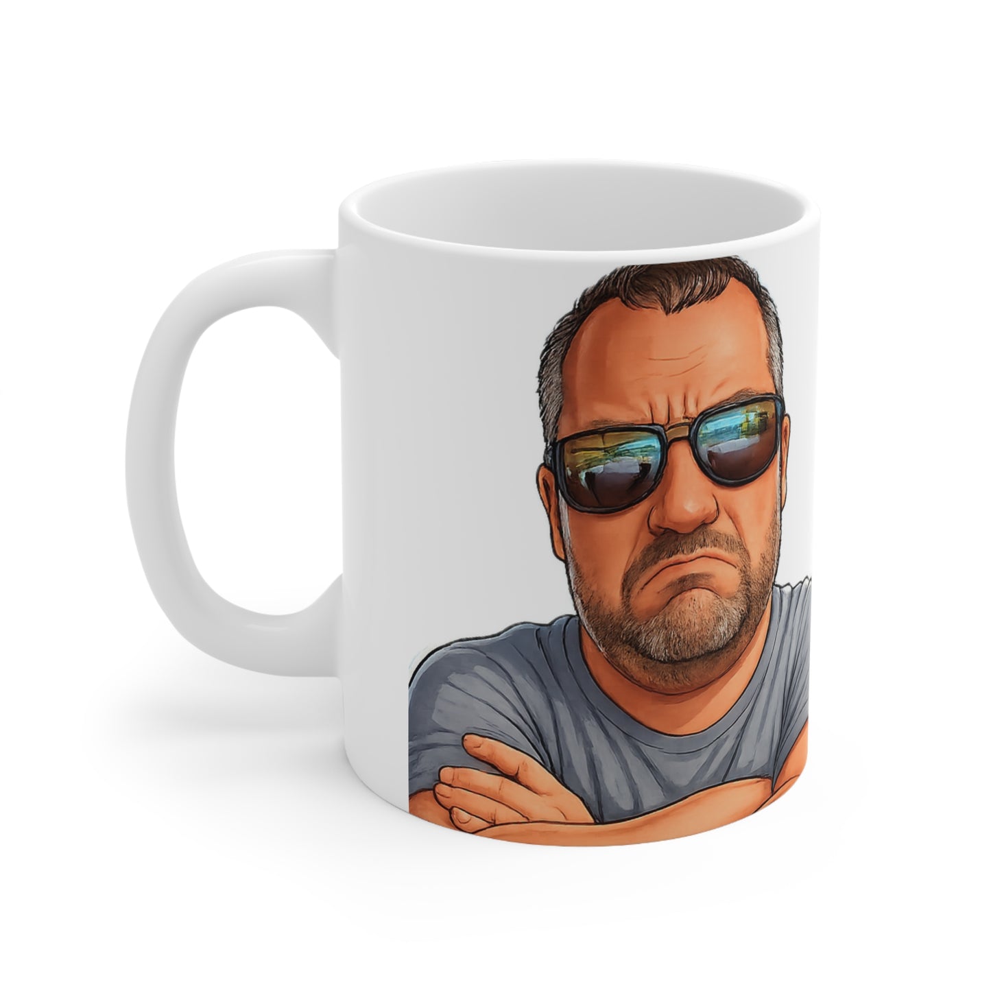 Ceramic Mug – Grumpy Guy Illustration Coffee Cup (11oz & 15oz)