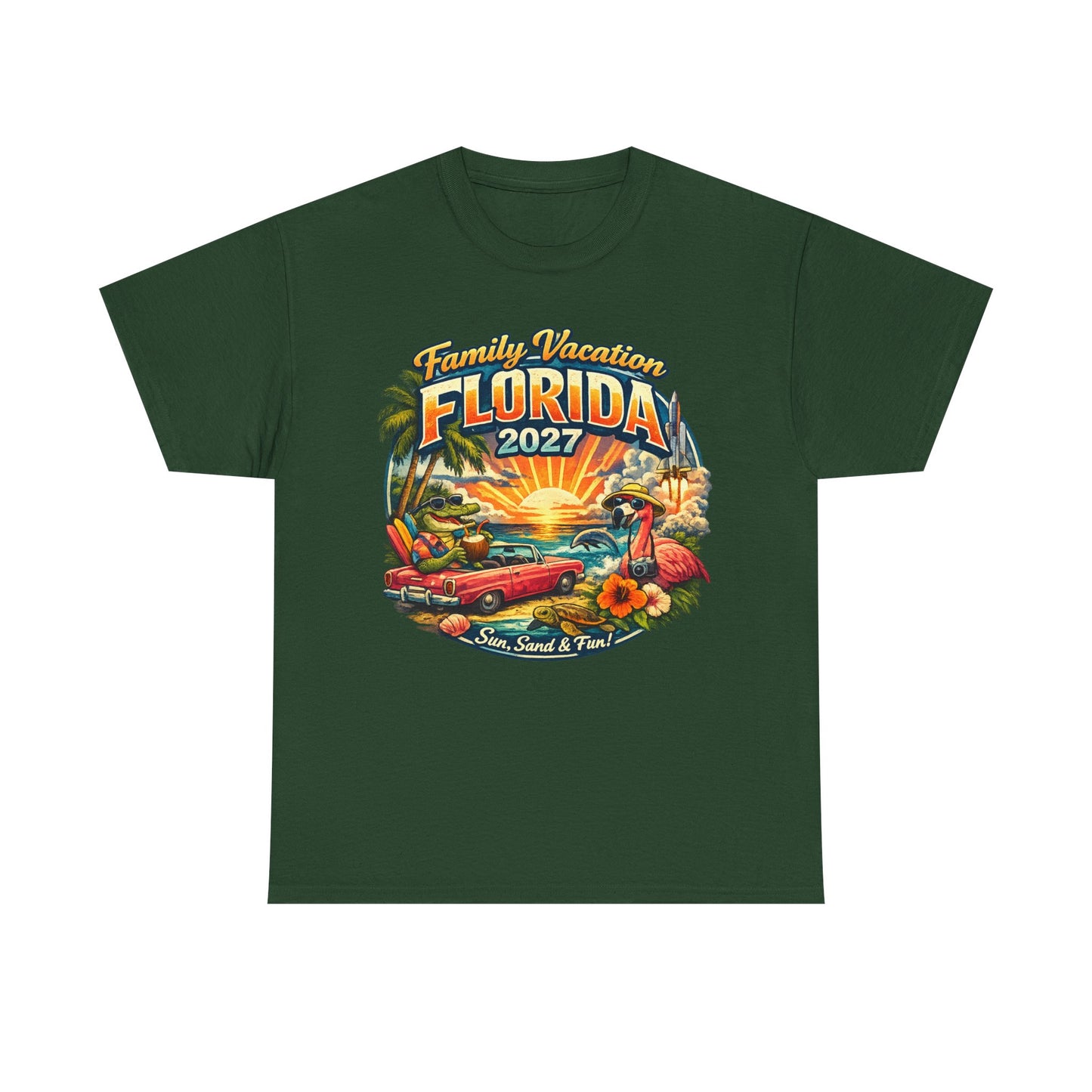 Florida Family Vacation 2027 T-Shirt — Retro Sunset Beach Design