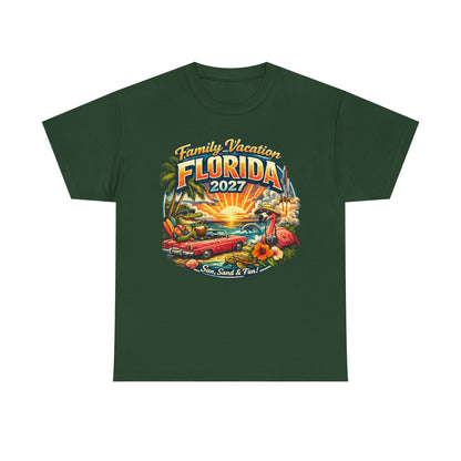 Florida Family Vacation 2027 T-Shirt — Retro Sunset Beach Design