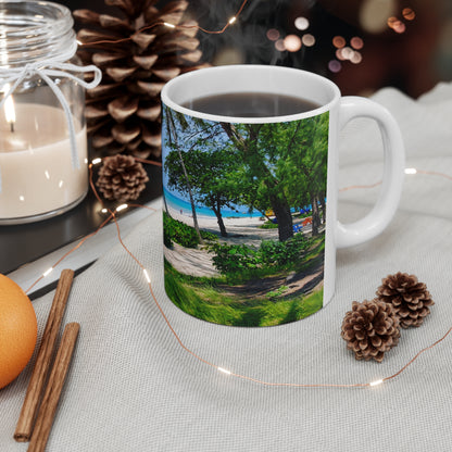 Barbados Tropical Beach Coffee Mug — Scenic Palm Tree Ocean 11oz/15oz