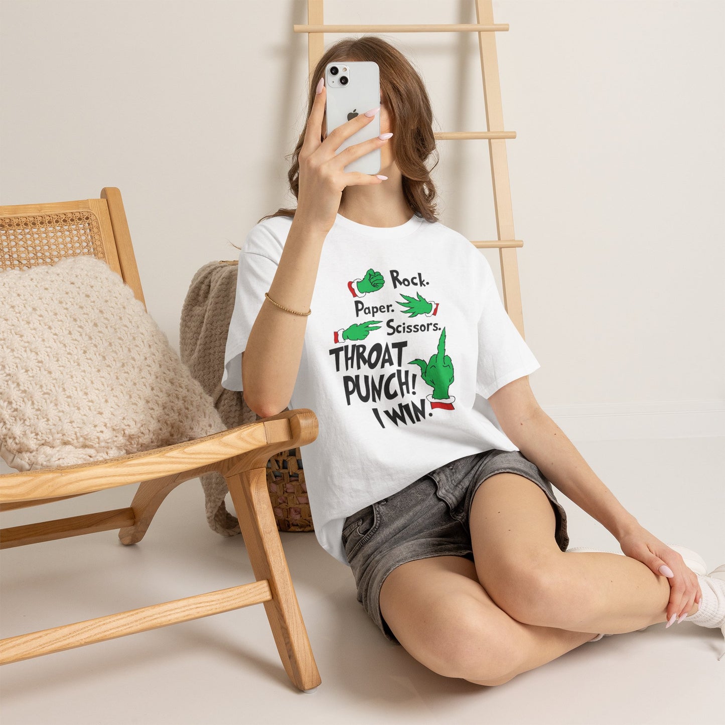 Funny Holiday Tee — "Rock. Paper. Scissors. Throat Punch! I Win" Graphic T-Shirt