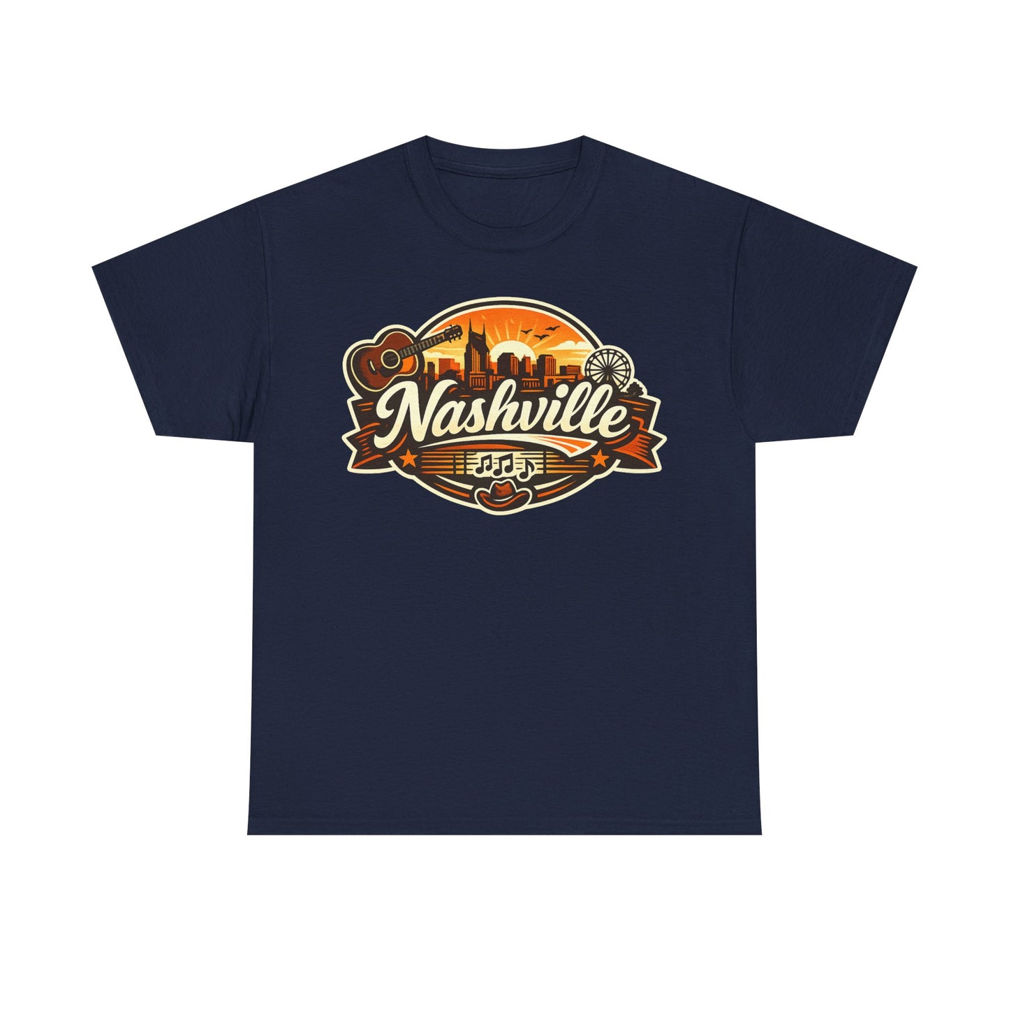 Nashville Skyline Guitar Tee – Retro Music City Souvenir Shirt