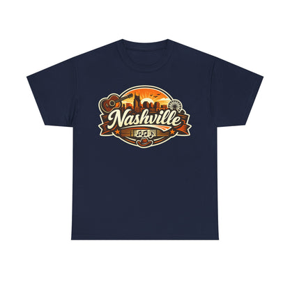 Nashville Skyline Guitar Tee – Retro Music City Souvenir Shirt