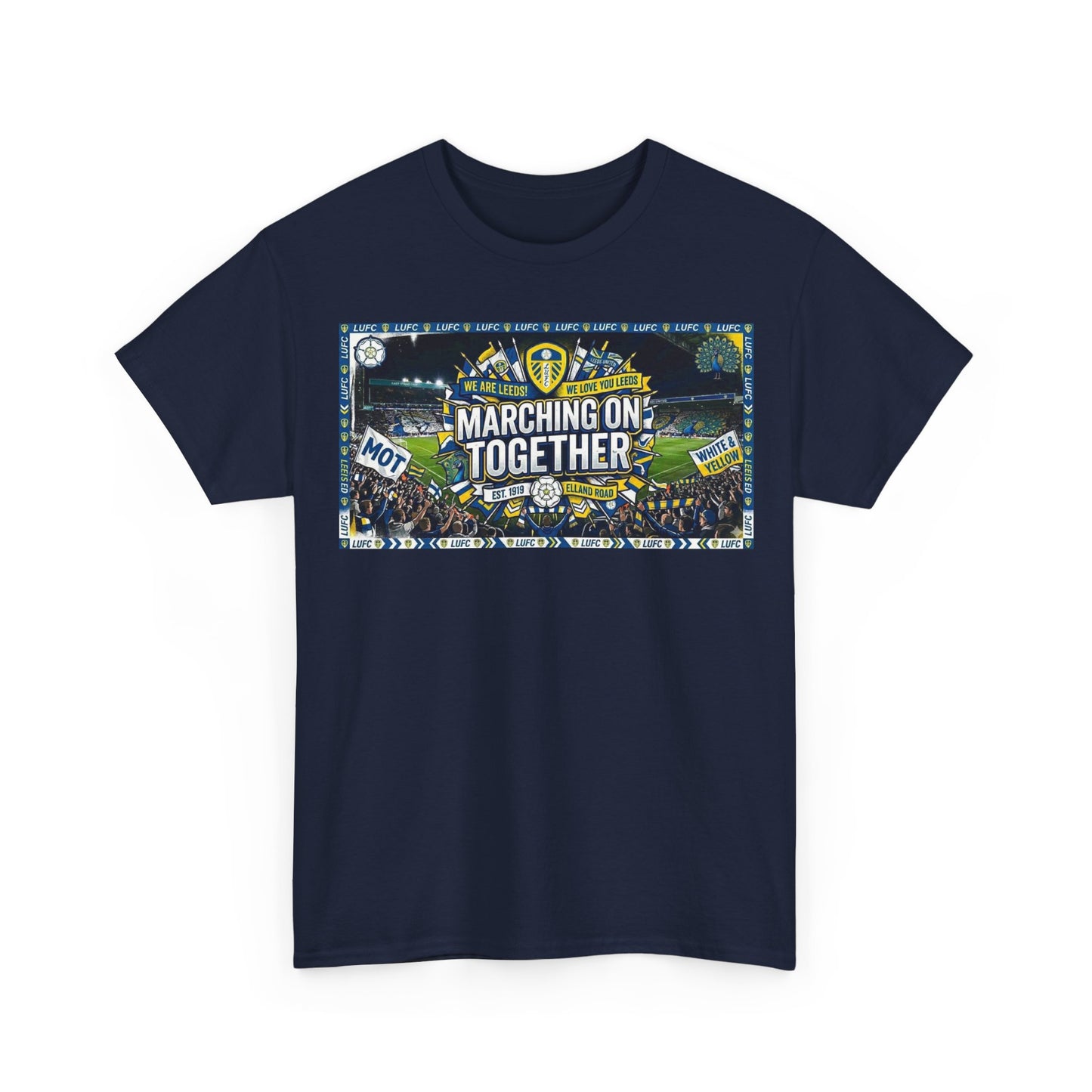 Leeds United T-Shirt — "Marching On Together" Fan Tee (Soccer Supporter Graphic)