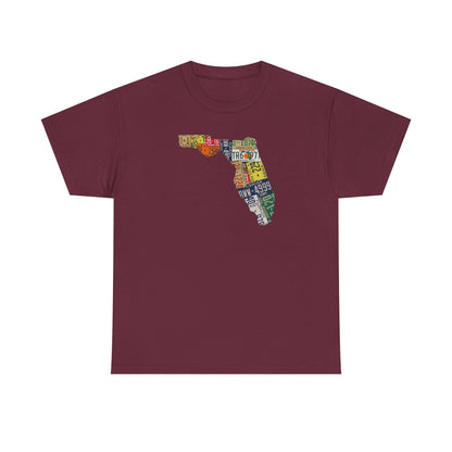 Florida License Plate Map T-Shirt — Vintage State Silhouette Tee