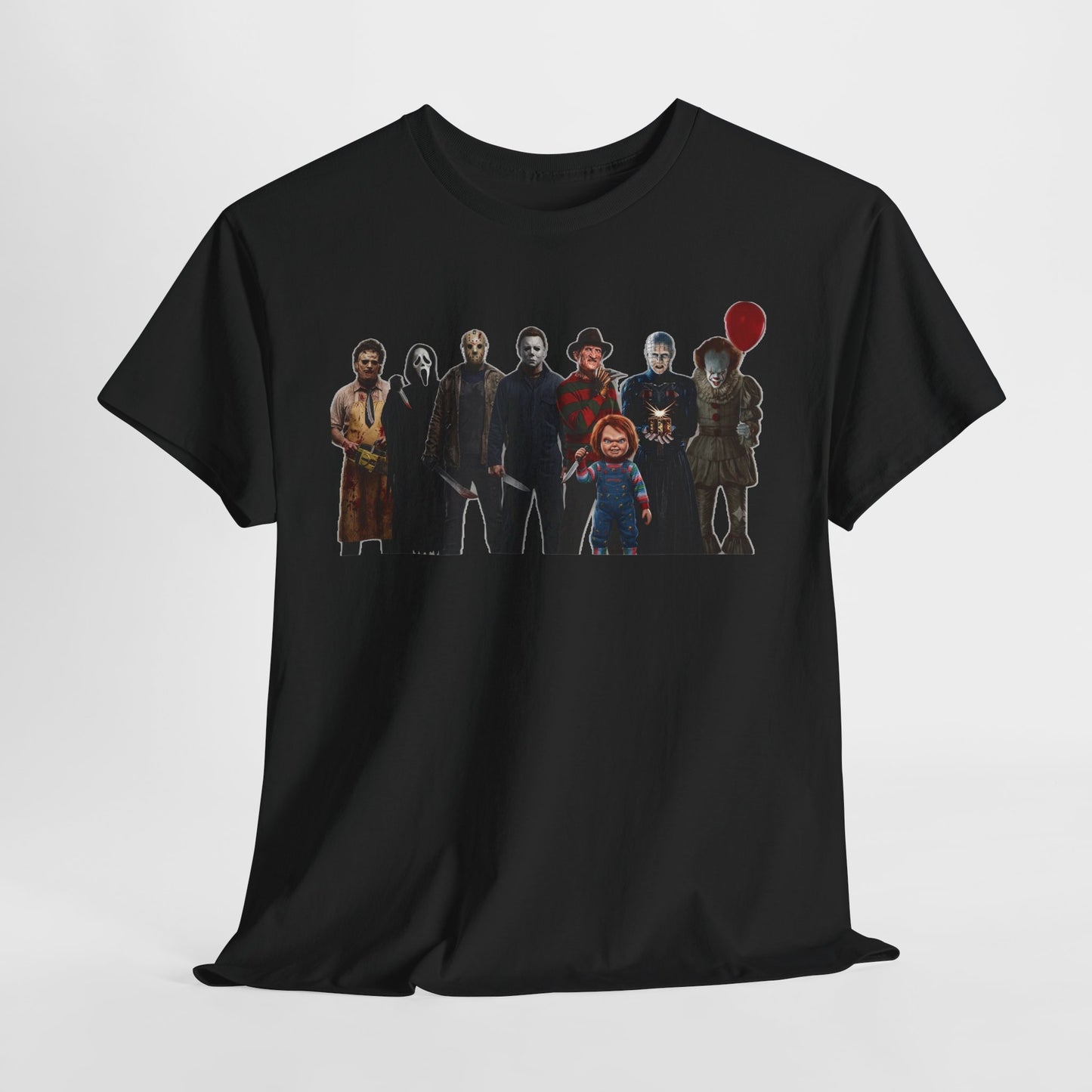 Horror Icons Collage T‑Shirt — Retro Movie Villains Graphic Tee