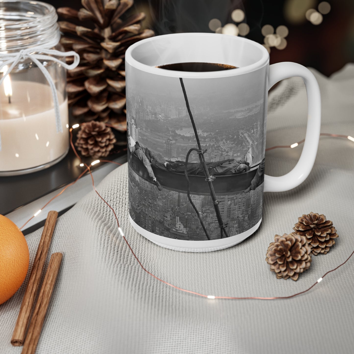 Vintage 'Lunch Atop a Skyscraper' Photo Coffee Mug — Retro NYC Skyline Ceramic Cup (11oz, 15oz)