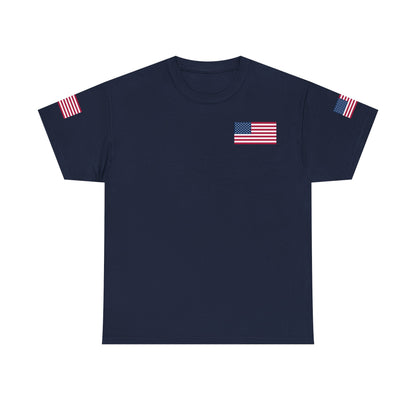 Team USA Flag T‑Shirt — Patriotic Navy Tee with Back Shield Logo