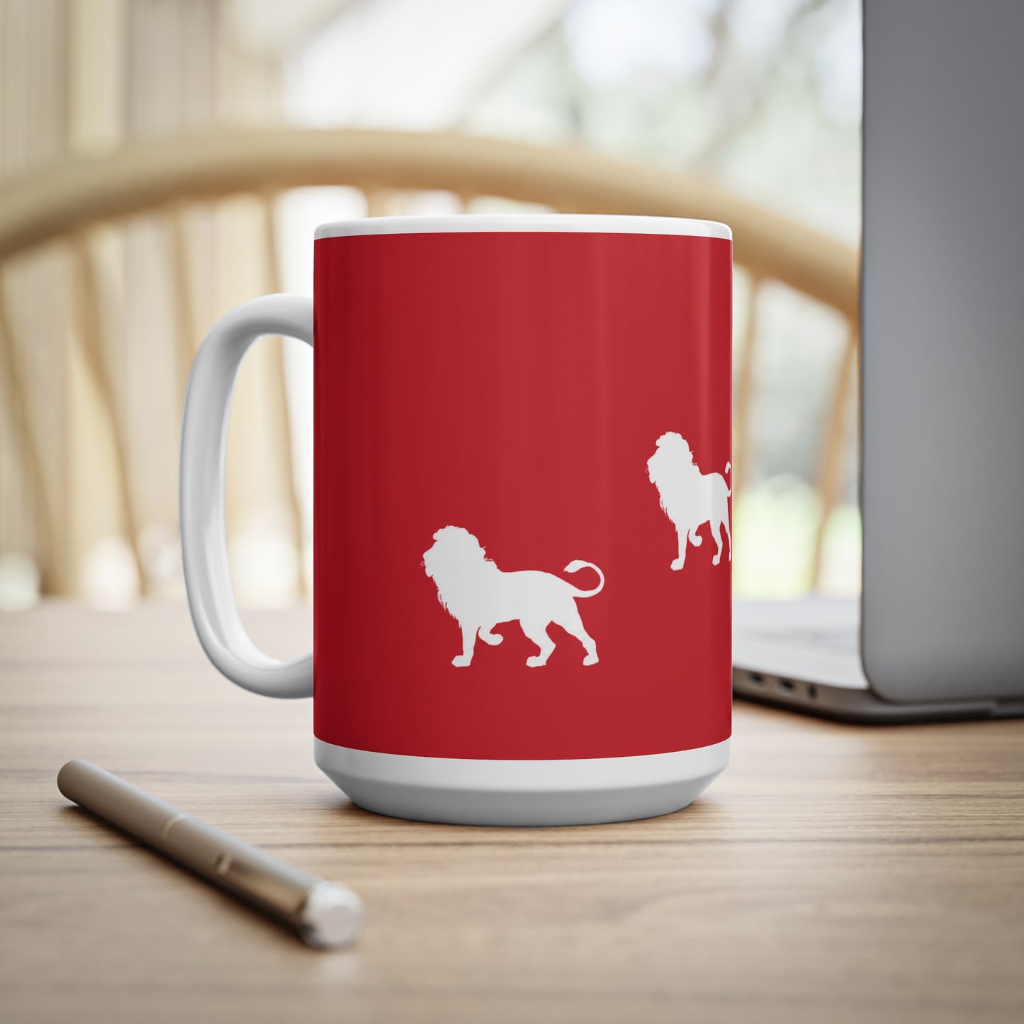 3 Lions Silhouette Ceramic Mug — Red Safari Coffee Cup (11oz & 15oz)