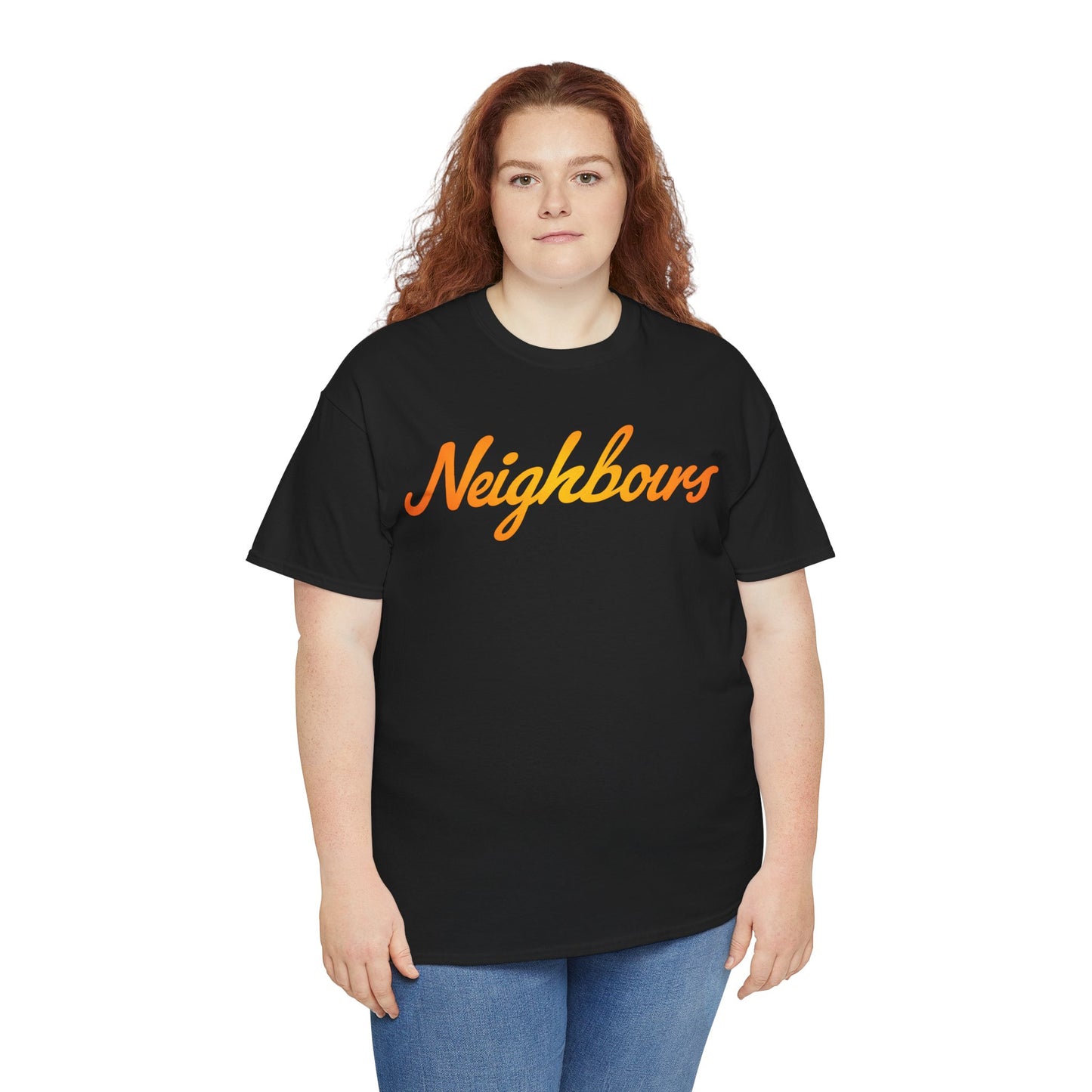 Neighbours Script T‑Shirt — Retro Orange Neighborhood Tee