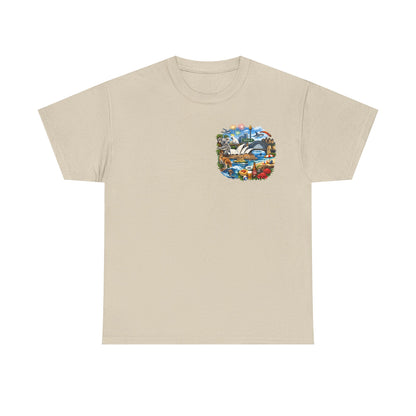 T-Shirt — Sydney Landmark Collage Tee (Opera House, Harbour Bridge, Koala & Beach Scene)