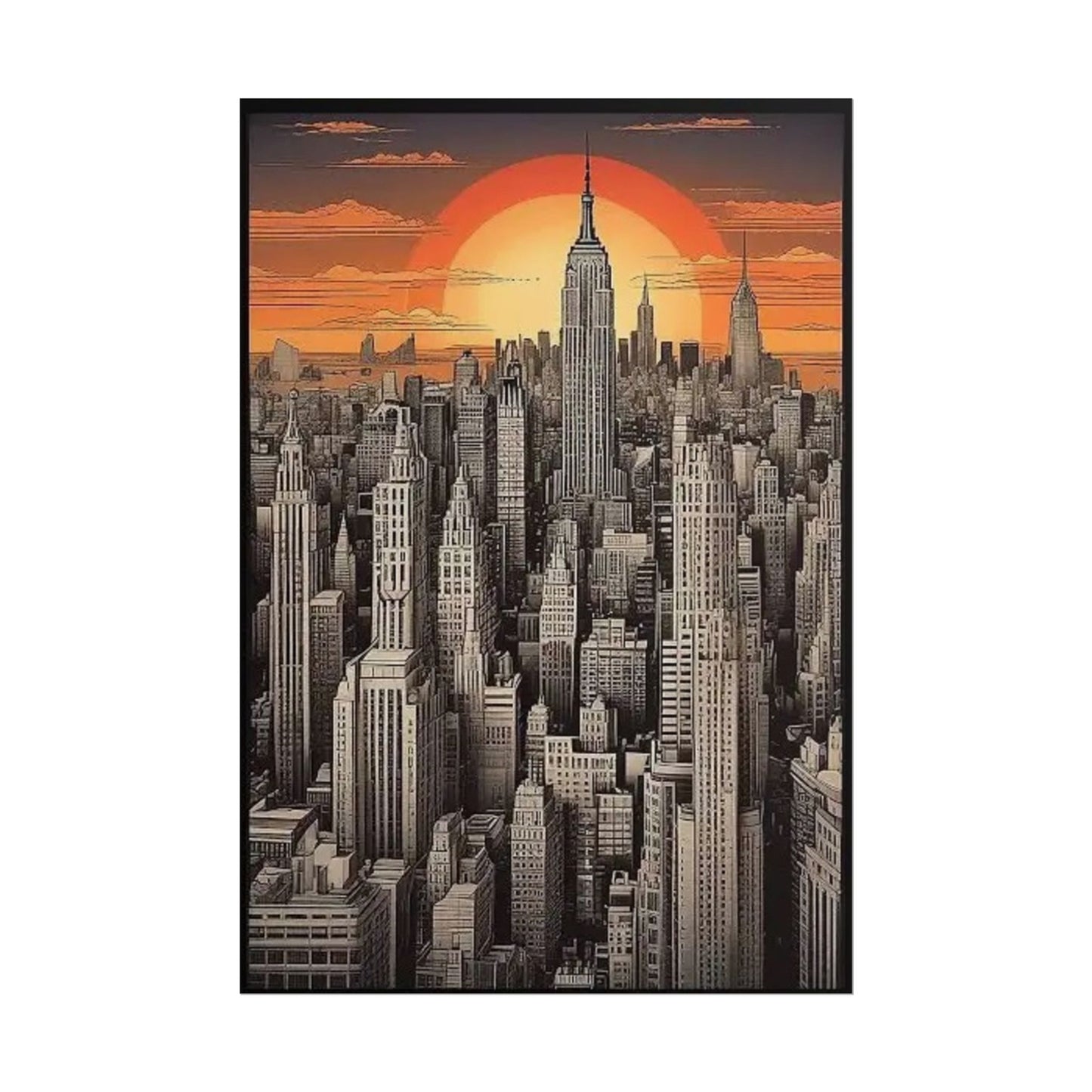 NYC Sunset City Skyline Poster — Vintage NYC Empire State Print (Rolled Poster)