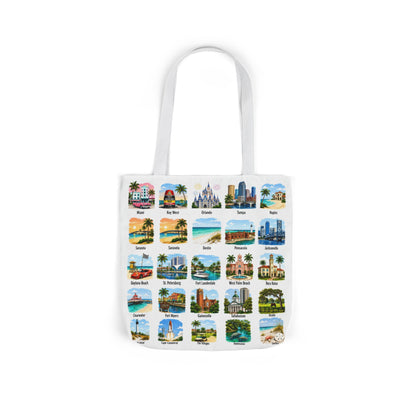 Florida City Landmark Collage Canvas Tote Bag — Vintage Travel Icons Print