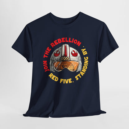 Rebel Pilot T-Shirt — "Join the Rebellion, Red Five" Vintage Helmet Design