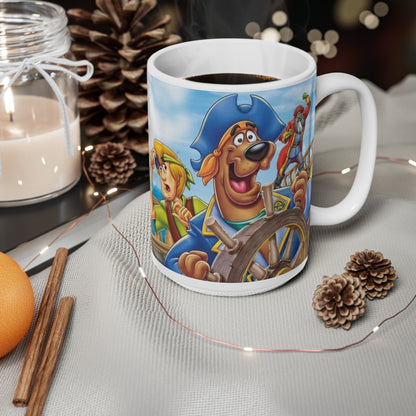 Scooby Doo Adventure Cartoon Pirate Ship Ceramic Coffee Mug — Nautical Sailing Crew Design (11oz, 15oz)