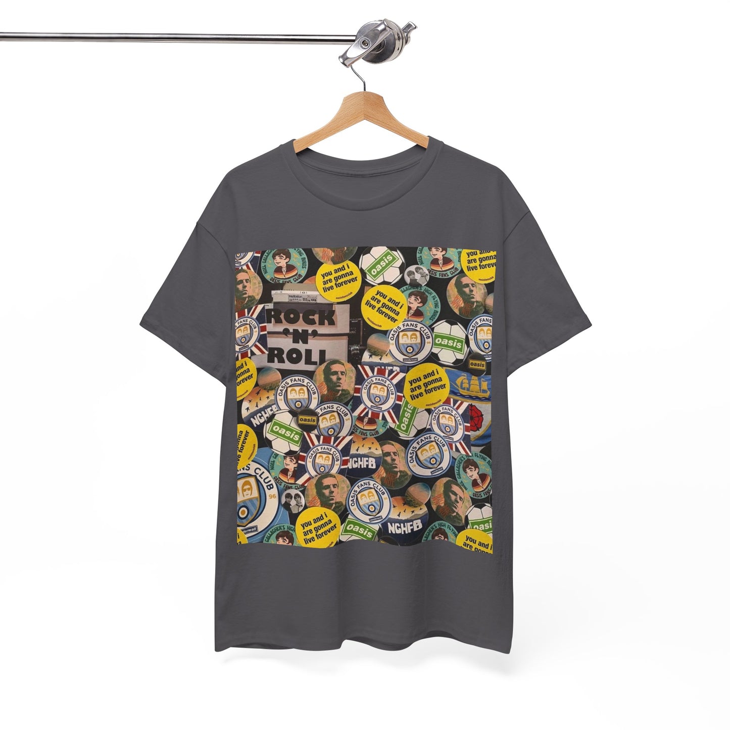 Oasis Rock & Roll Retro Button Collage Tee