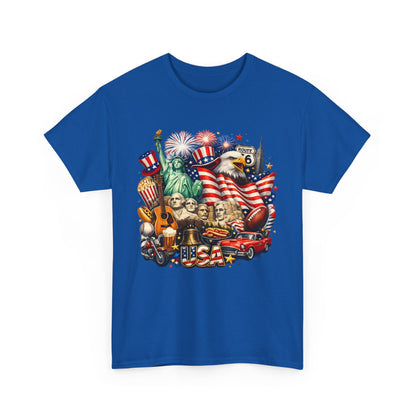 Patriotic USA Graphic Tee – American Flag, Statue of Liberty & Fireworks T-Shirt