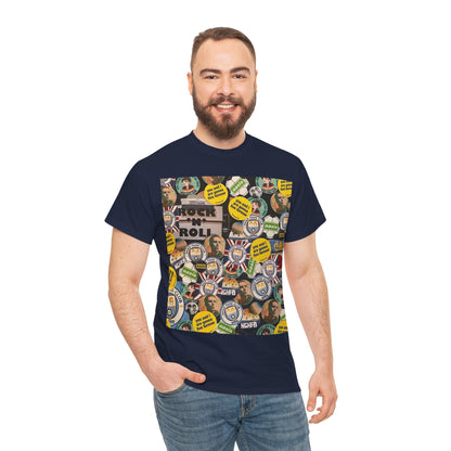 Oasis Rock & Roll Retro Button Collage Tee