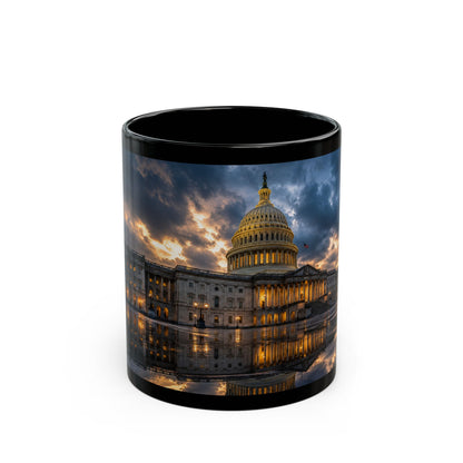 US Capitol Reflection Black Mug — Washington D.C. Skyline Coffee Cup (11oz, 15oz)