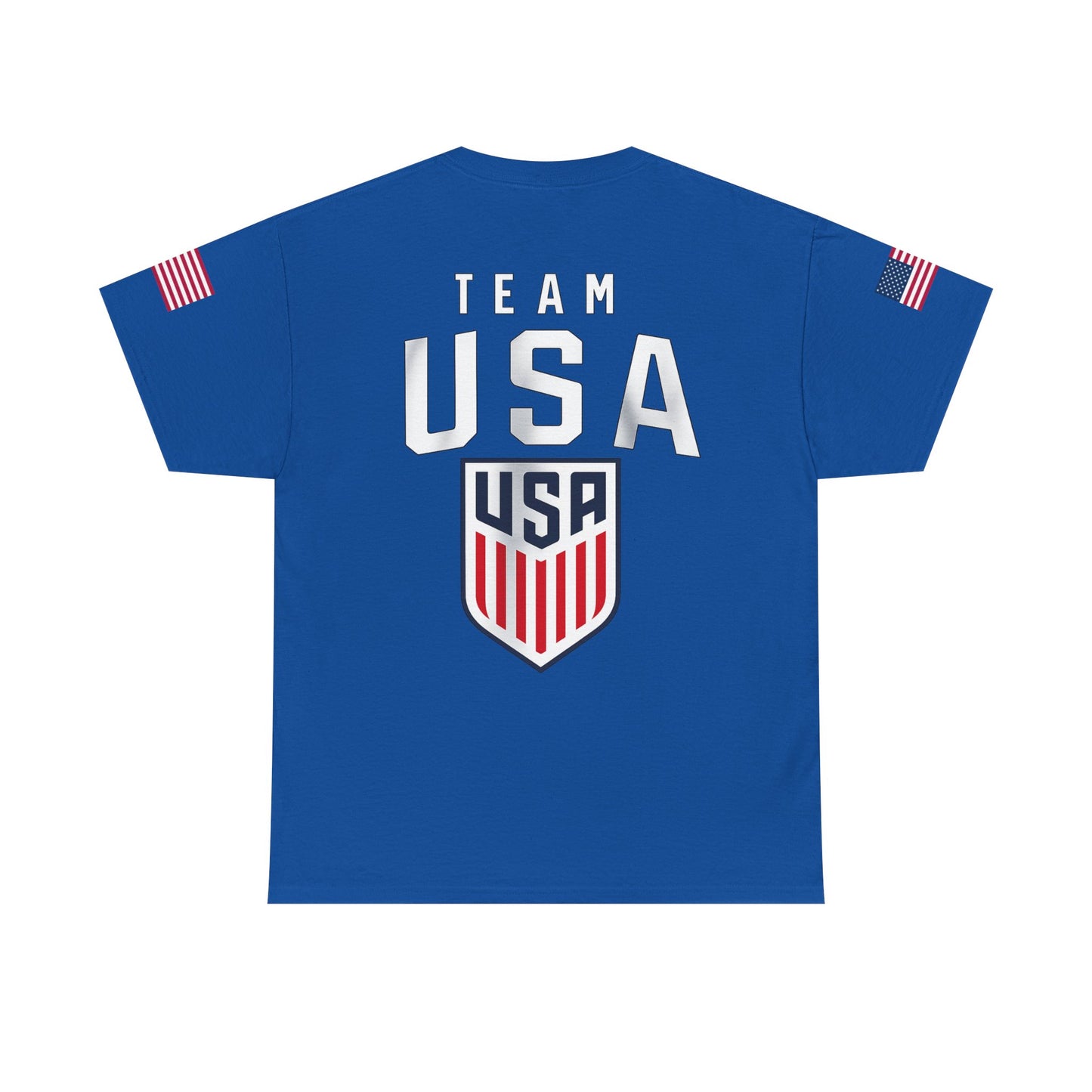 Team USA Flag T‑Shirt — Patriotic Navy Tee with Back Shield Logo