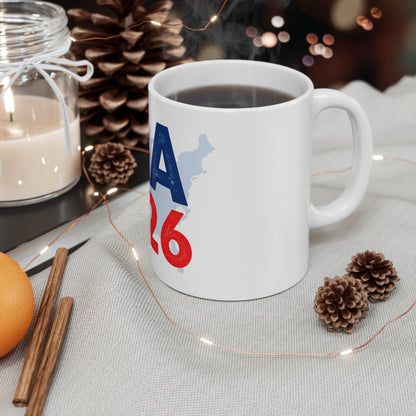 USA 2026 Ceramic Coffee Mug — Patriotic Red & Blue 11oz/15oz