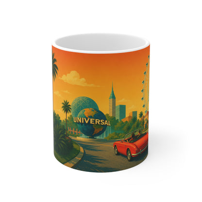 Universal Orlando Vintage AI Sunset Mug — Retro Palm Tree Travel Coffee Cup (11oz, 15oz)