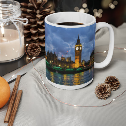 London Night Skyline Mug — Houses of Parliament & Westminster Bridge Ceramic Coffee Cup