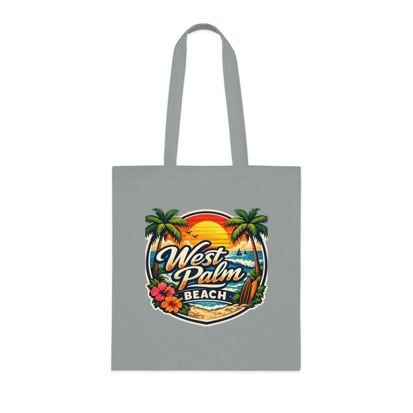 West Palm Beach Cotton Tote — Vintage Tropical Beach Palm Tree Design