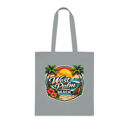 West Palm Beach Cotton Tote — Vintage Tropical Beach Palm Tree Design
