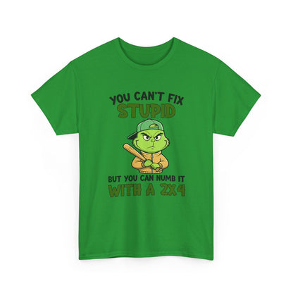 Funny Carpenter T‑Shirt — "You Can't Fix Stupid But You Can Numb It With a 2x4"