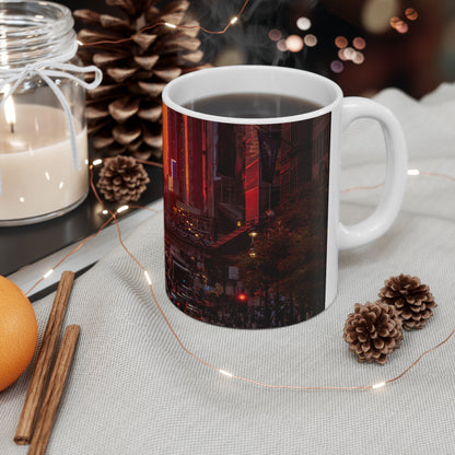New York City Sunset Traffic Ceramic Coffee Mug — Urban Evening Skyline, 11oz & 15oz