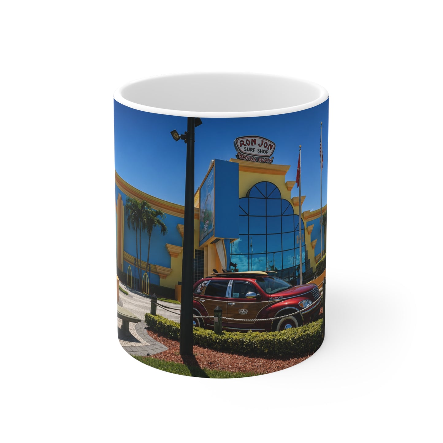 Ron Jon Cocoa Beach Photo Mug — Colorful Vacation Ceramic Coffee Cup (11oz & 15oz)