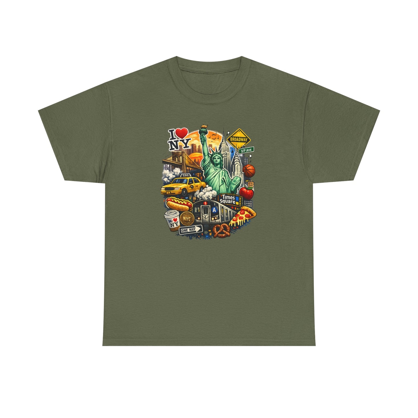 New York City Icons T-Shirt — Statue of Liberty, Taxi & I  NY Collage Tee