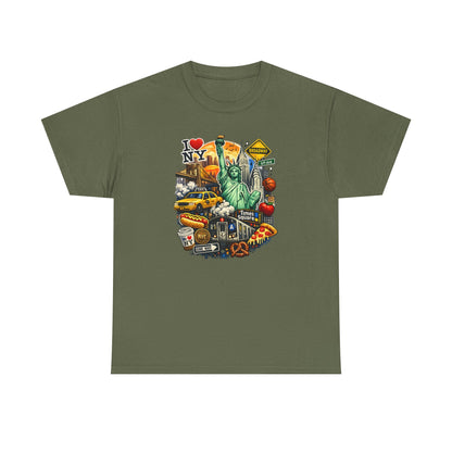 New York City Icons T-Shirt — Statue of Liberty, Taxi & I  NY Collage Tee